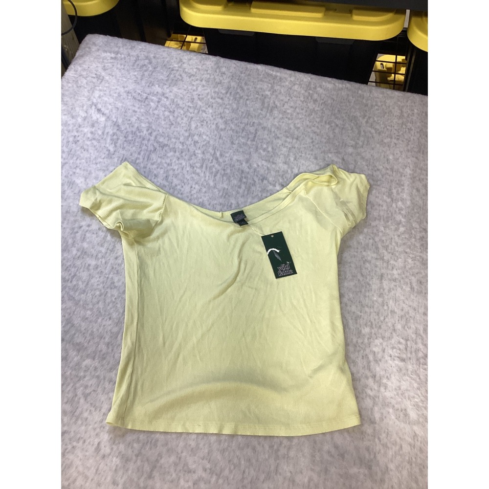 Wild Fable Womens Ribbed Off the Shoulder Short Sleeve Top Light Yellow Medium